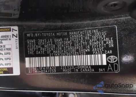 2006 Toyota Matrix из США, поврежденный, VIN 2T1KR30E96C565129